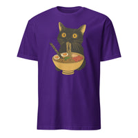 Ramen Black Cat T-Shirt in Purple – Kawaii Noodle Cat Tee for Anime Fans