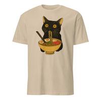 Ramen Black Cat T-Shirt in Sand – Vintage Cat and Noodle Tee for Food Lovers