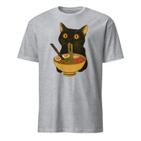 Ramen Black Cat T-Shirt in Sport Grey – Soft Unisex Tee for Cat and Ramen Lovers
