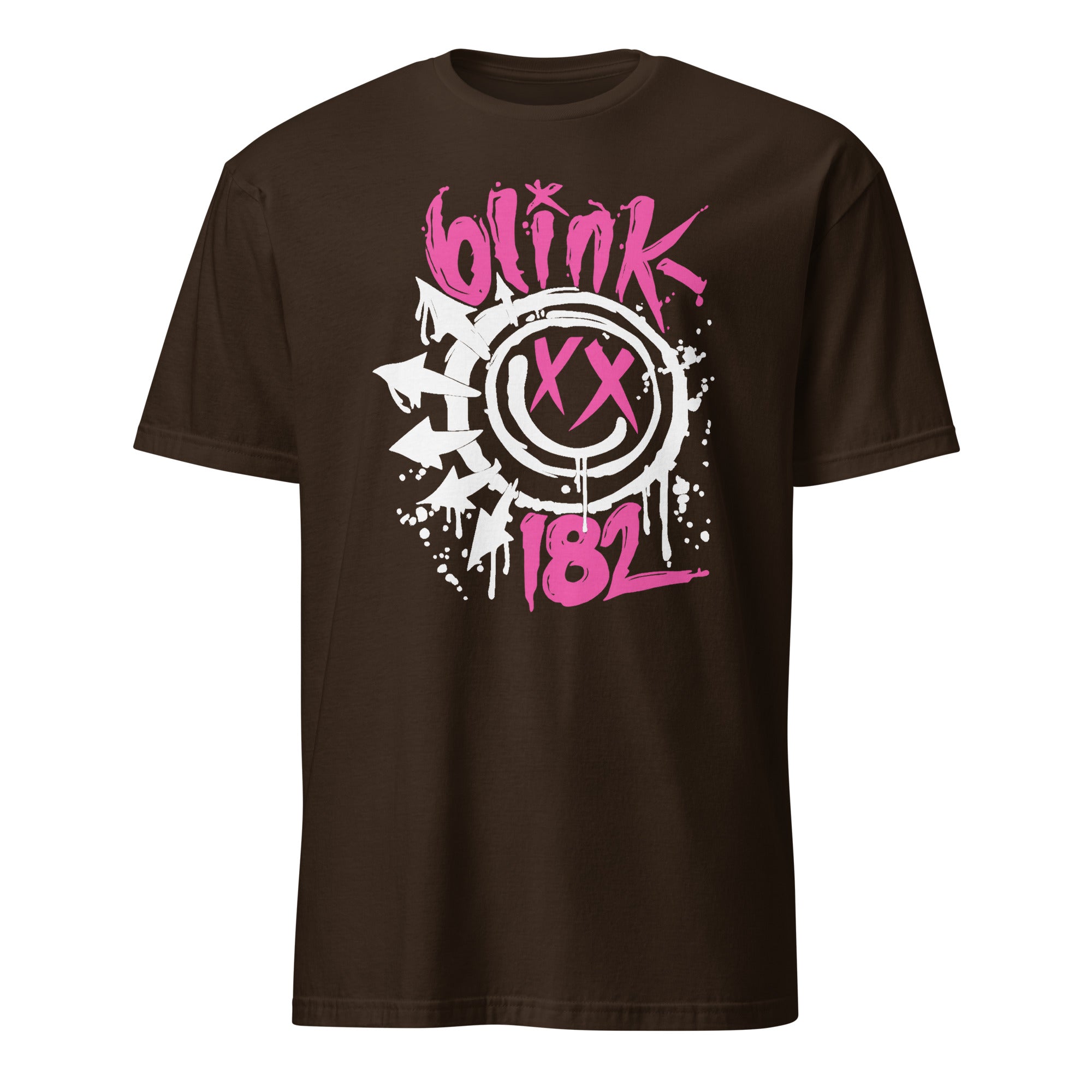 Retro Smile Face Shirt in dark chocolate featuring Blink 182 Rock Shirt design by Cuccico