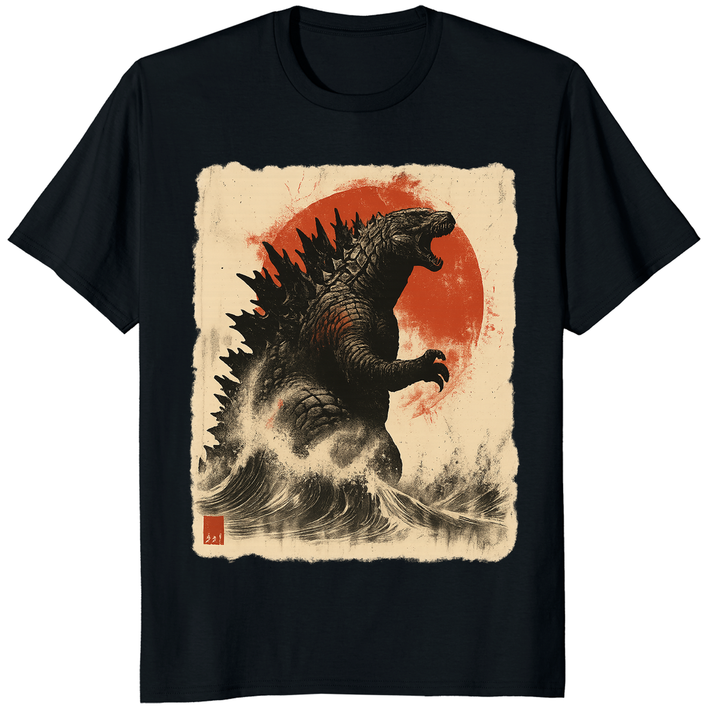Retro Vintage Godzilla Great Wave T-Shirt in Black by Cuccico