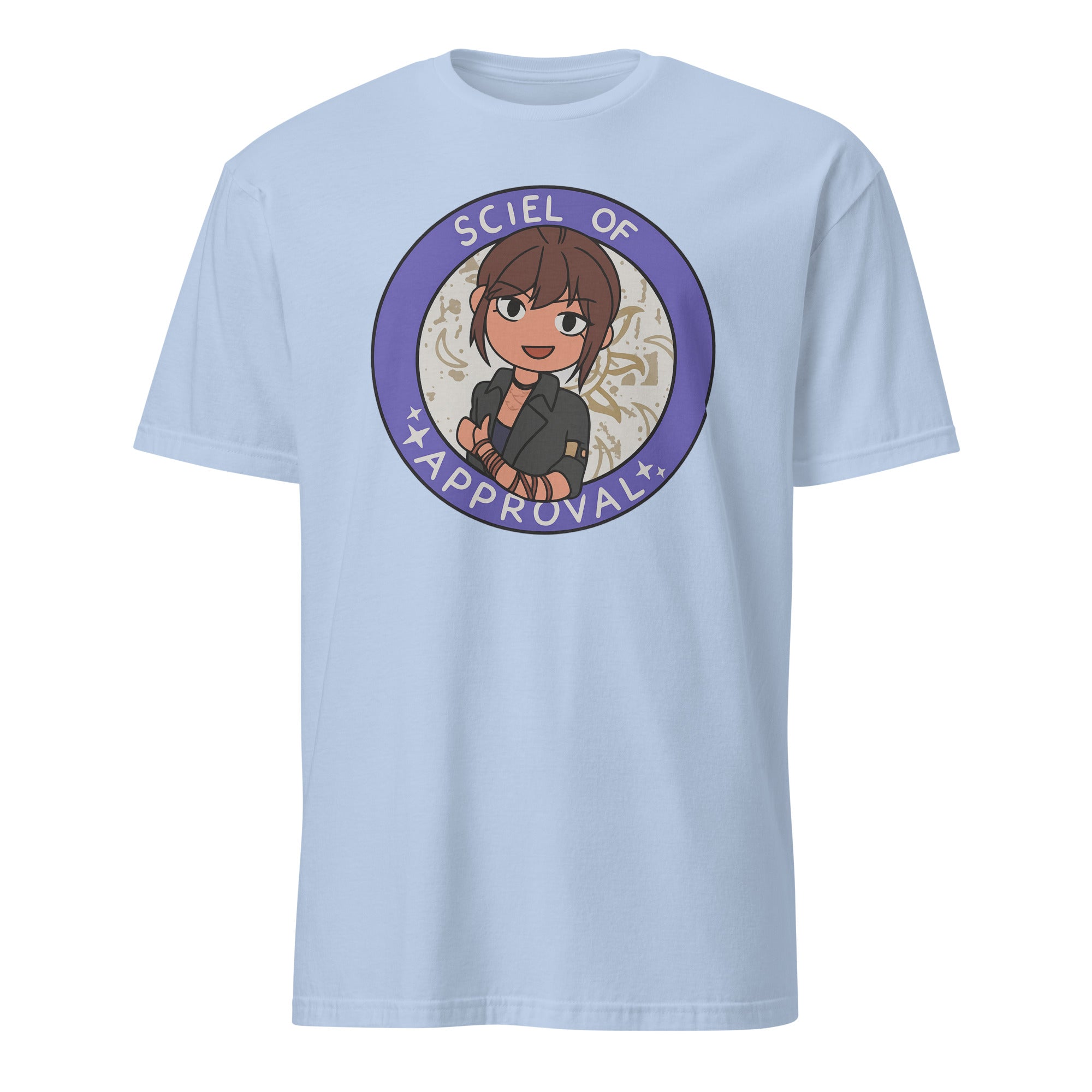 Sciel of Approval T-Shirt in light blue anime gaming style by Cuccico inspired by Clair Obscur Expedition 33