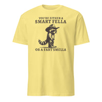 Cornsilk yellow Smart Fella or Fart Smella Retro Raccoon Shirt by Cuccico
