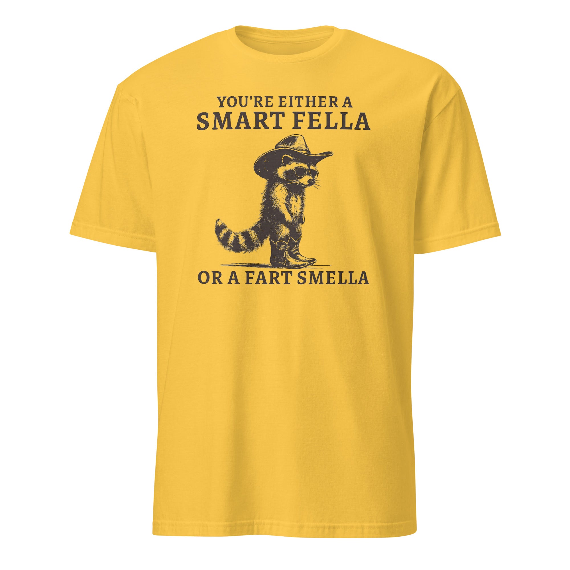 Daisy yellow Smart Fella or Fart Smella Retro Raccoon Shirt by Cuccico