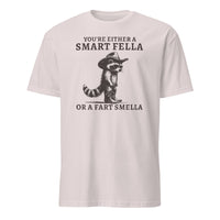 Ice grey Smart Fella or Fart Smella Retro Raccoon Shirt by Cuccico
