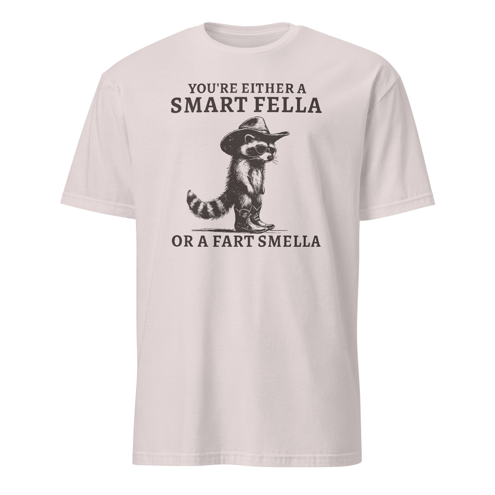 Ice grey Smart Fella or Fart Smella Retro Raccoon Shirt by Cuccico