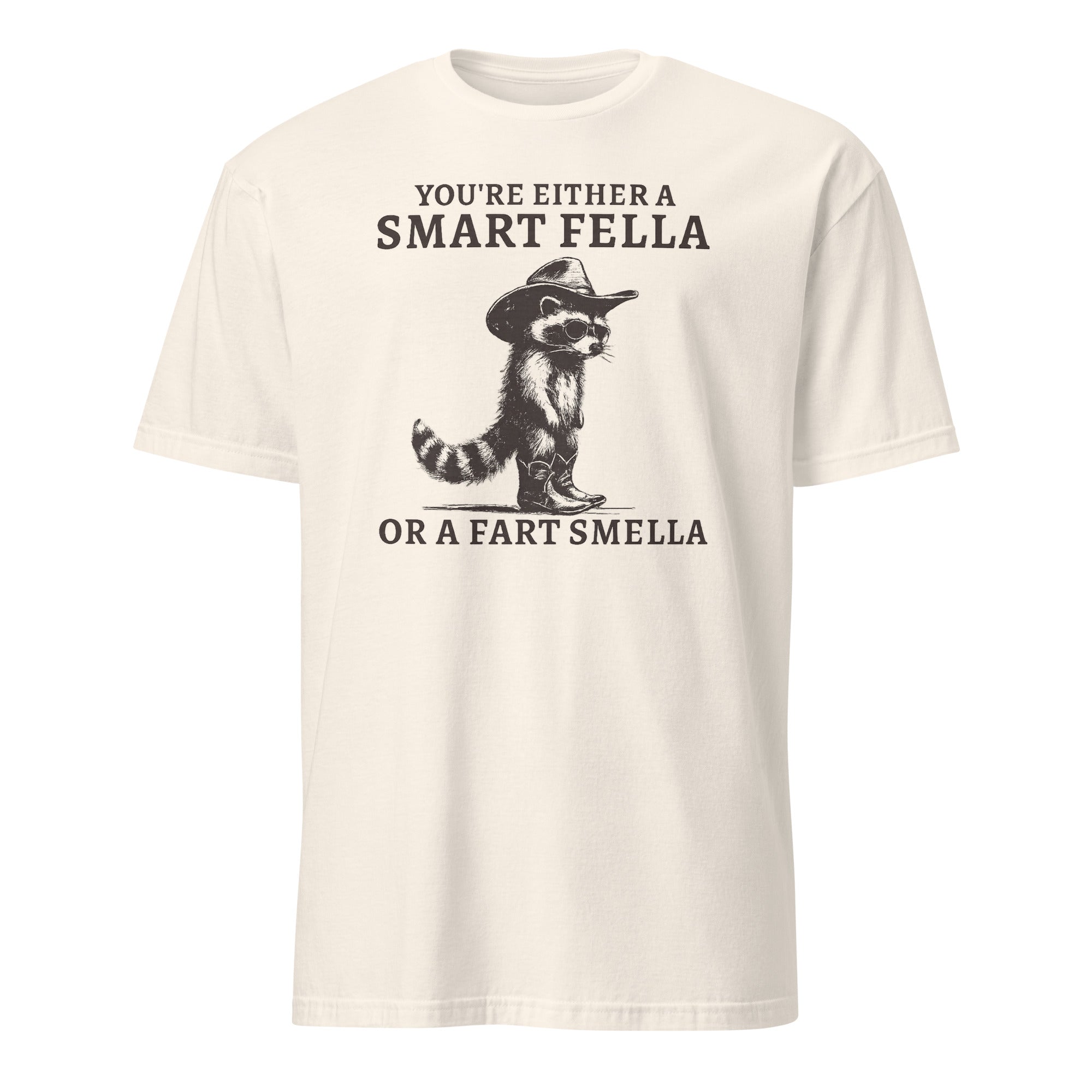 Natural color Smart Fella or Fart Smella Retro Raccoon Shirt by Cuccico