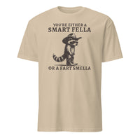 Sand color Smart Fella or Fart Smella Retro Raccoon Shirt by Cuccico