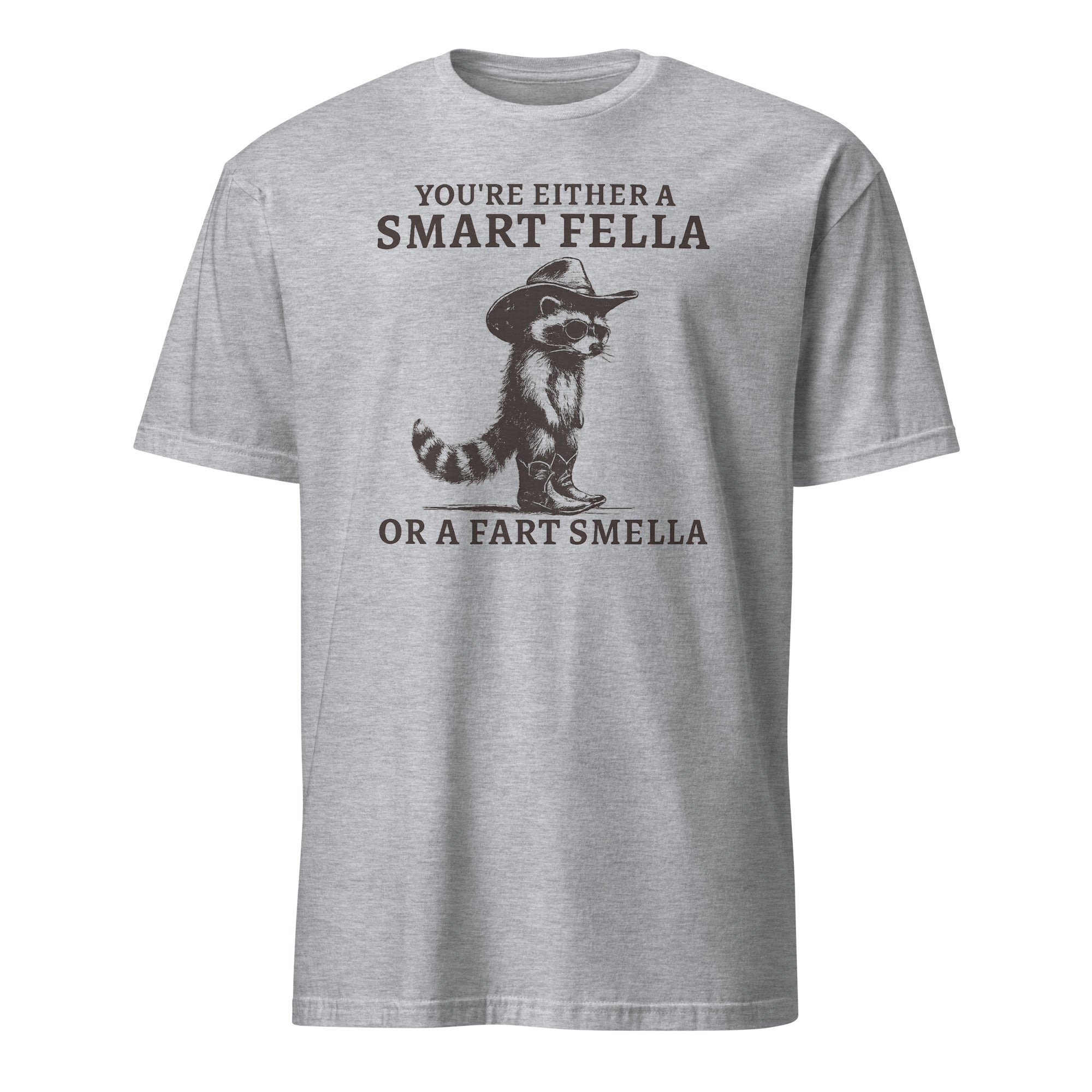 Sport grey Smart Fella or Fart Smella Retro Raccoon Shirt by Cuccico