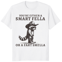 White Smart Fella or Fart Smella Retro Raccoon Shirt by Cuccico