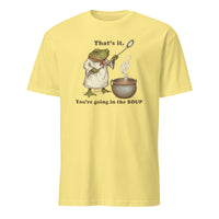 Cuccico That’s It You’re Going in the Soup Funny Frog Meme Tee in cornsilk yellow