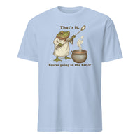 Cuccico That’s It You’re Going in the Soup Funny Frog Meme Tee in light blue