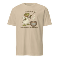 Cuccico That’s It You’re Going in the Soup Funny Frog Meme Tee in sand