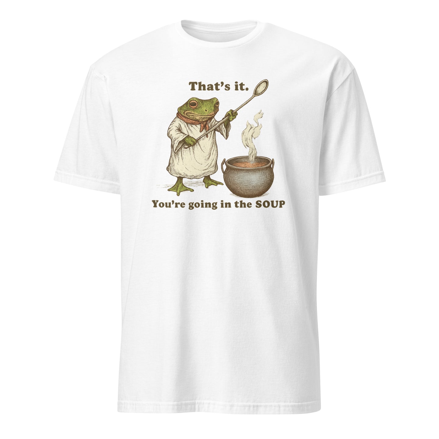 Cuccico That’s It You’re Going in the Soup Funny Frog Meme Tee in white