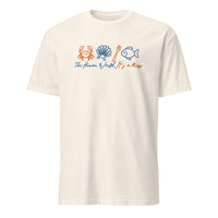 Natural cotton-colored Funny Sebastian crab shirt by Cuccico with The Human World Is a Mess design