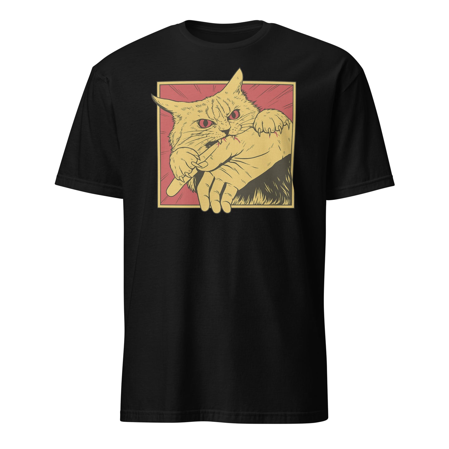 Vintage Cat Bite T-Shirt in Black featuring Japanese Horror Anime design by Cuccico