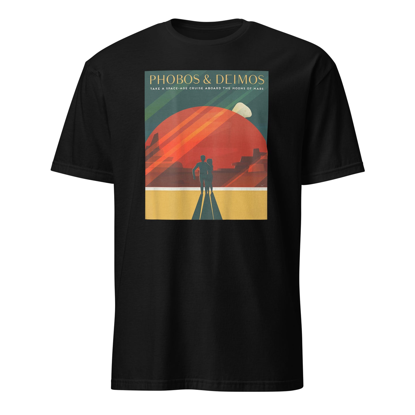 Cuccico Retro Space Poster T-Shirt Vintage Mars Travel in Black mockup