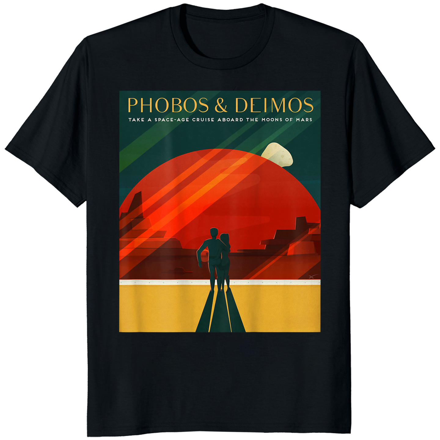 Cuccico Retro Space Poster T-Shirt Vintage Mars Travel in Black