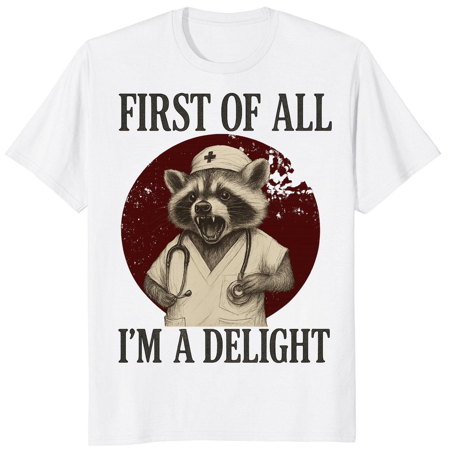 Cuccico First Of All I’m A Delight Raccoon Nurse Tee in White