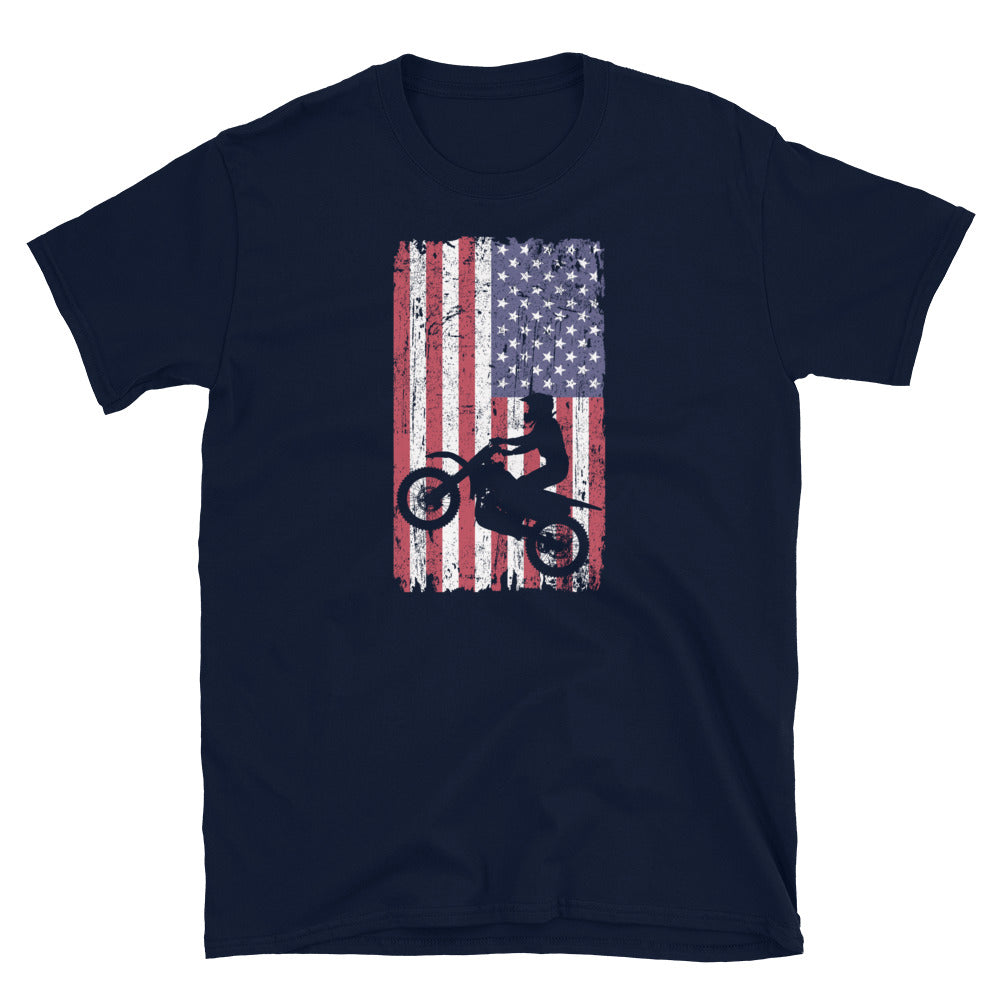 American Flag Dirt Bike T-Shirt - Patriotic 4th of July Motocross - Cuccico Design
