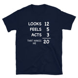 Funny 20th Birthday Shirt - Looks 12 Feels 5 Acts 3 - Cuccico Design