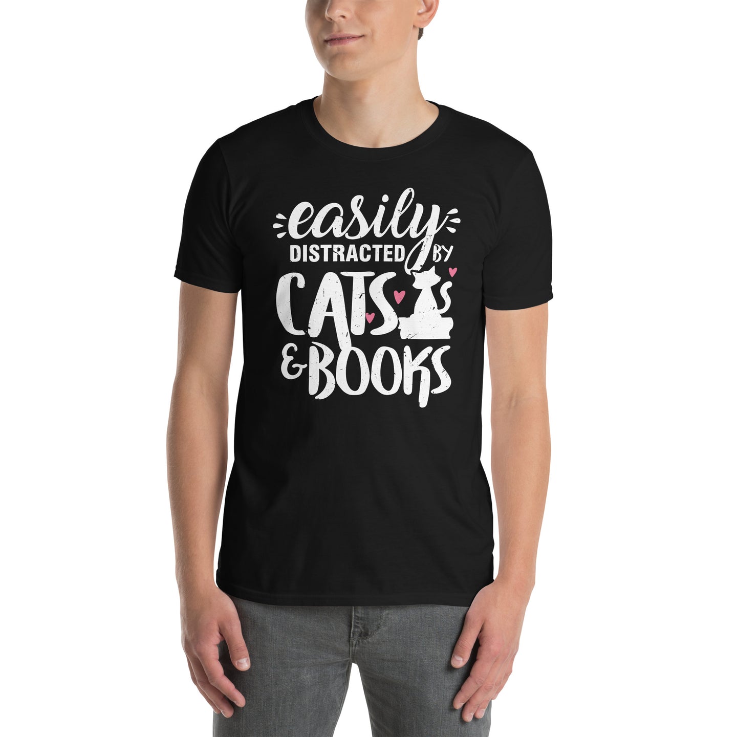 Easily Distracted by Cats and Books T-Shirt - Funny Reader Gift - Cuccico Design