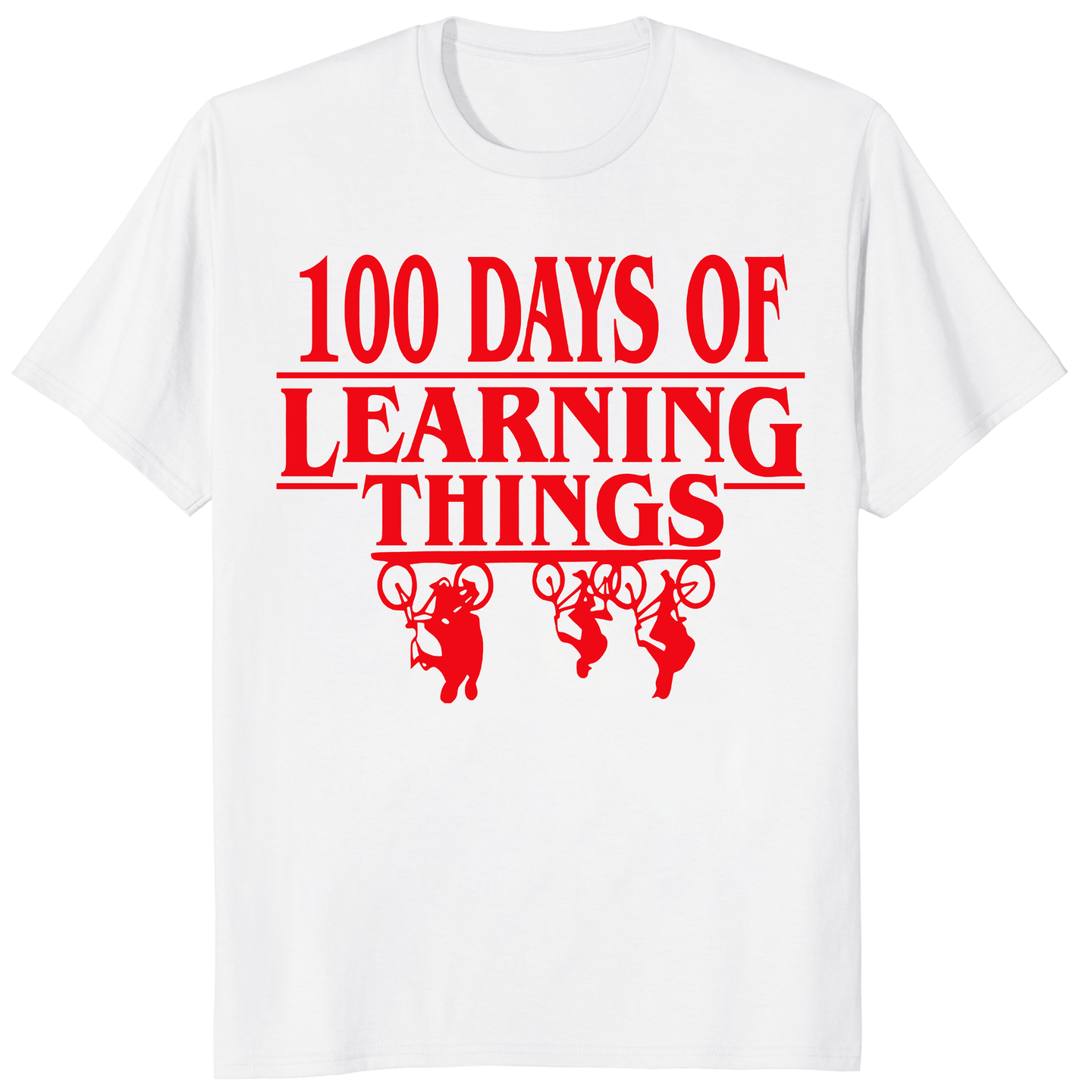 100 Days Of Learning Things Shirt featuring Stranger Things 100 Days Of School design – Funny 100th Day Teacher Tee