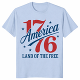 1776 America Retro Patriotic Graphic Tee in Light Blue