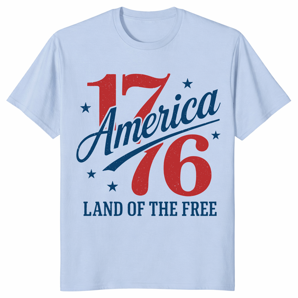 1776 America Retro Patriotic Graphic Tee in Light Blue