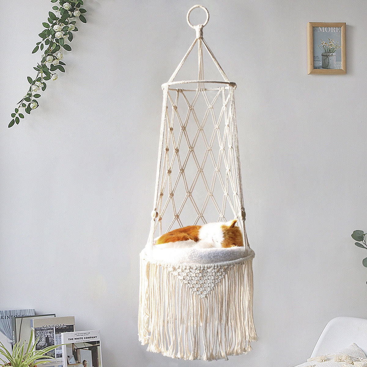 Macrame Hanging Pet Bed Macrame Cat Hammock Wall Hanging Cat Hammock Macrame Cat Bed-Pet Gifts Hammock Macrame Cat Swing - YourCatBackpack.Co
