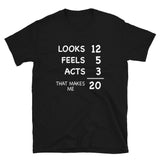 Funny 20th Birthday Shirt - Looks 12 Feels 5 Acts 3 - Cuccico Design