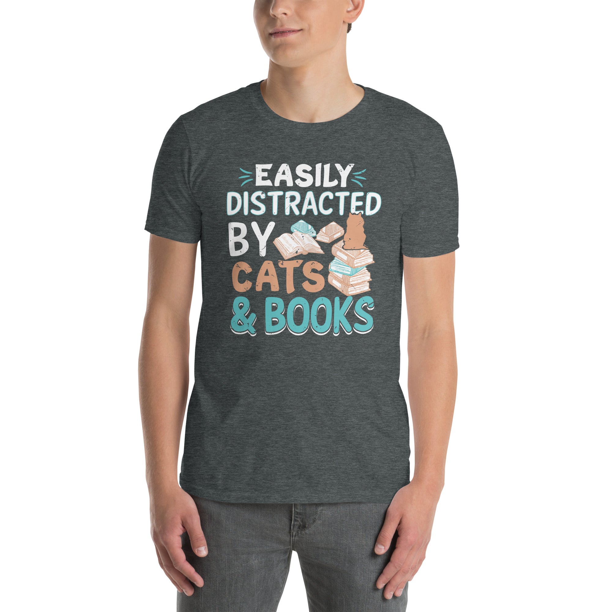 Easily Distracted by Cats And Books T-Shirt | Funny Reader Tee - Cuccico Design