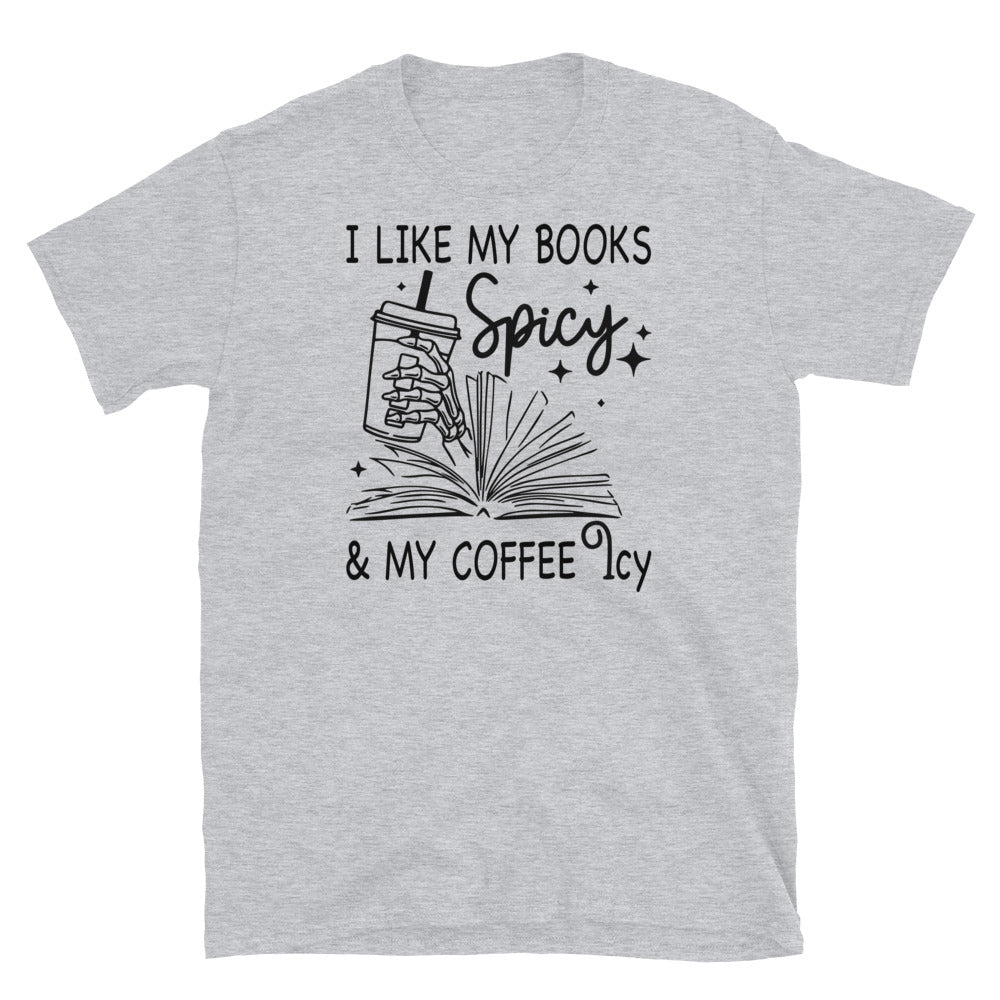 Skeleton Book Lover T-Shirt | Spicy Books Icy Coffee - Cuccico Design