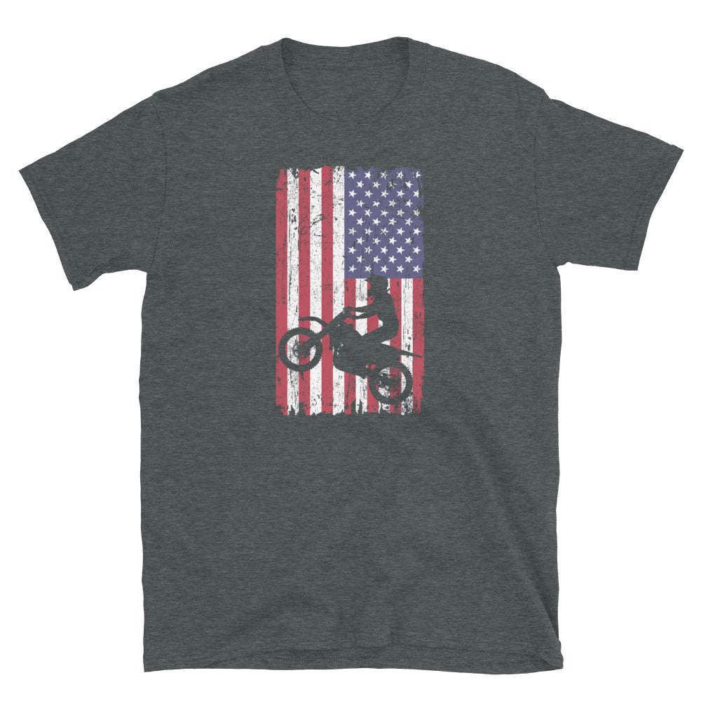 American Flag Dirt Bike T-Shirt - Patriotic 4th of July Motocross - Cuccico Design