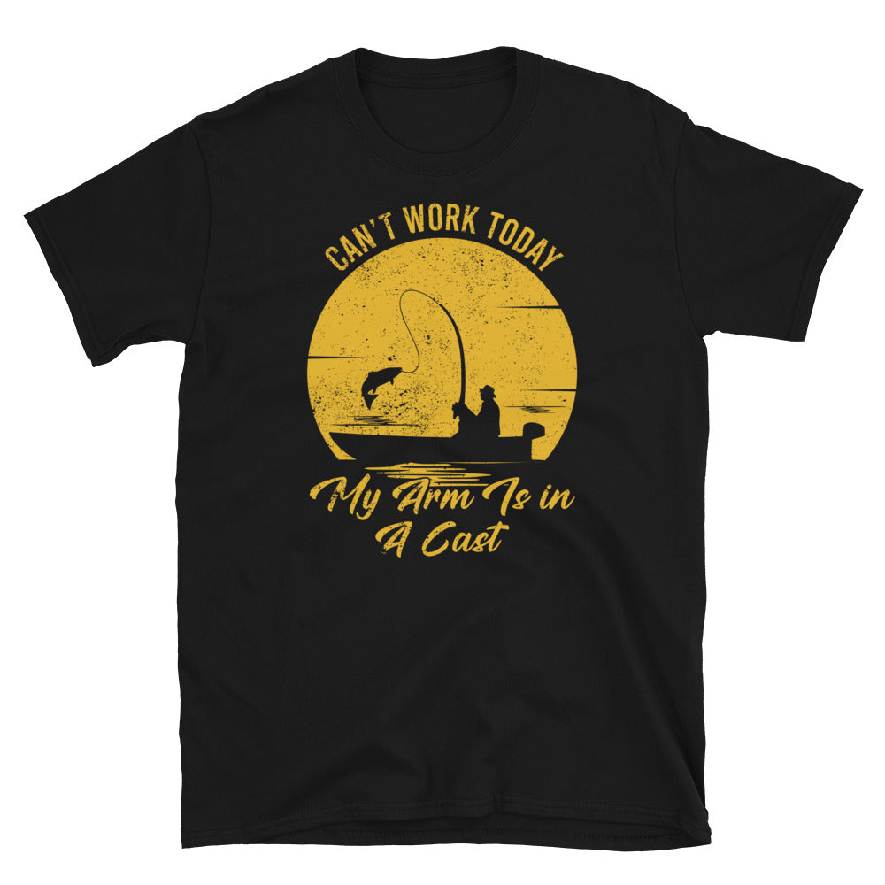 Funny Fishing T-Shirt: Can't Work Today Arm in Cast - Cuccico Design