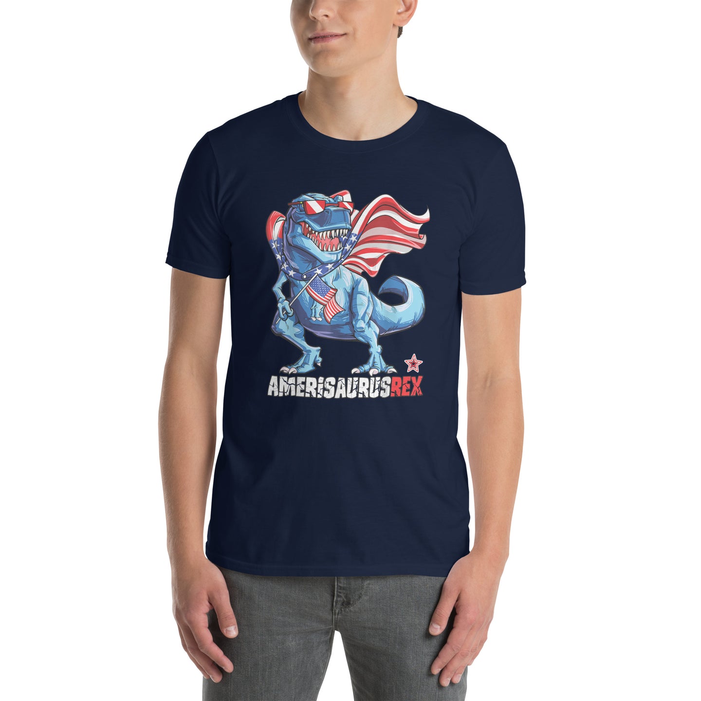 Amerisaurus Rex Patriotic T-Rex American Flag T-Shirt - Cuccico Design