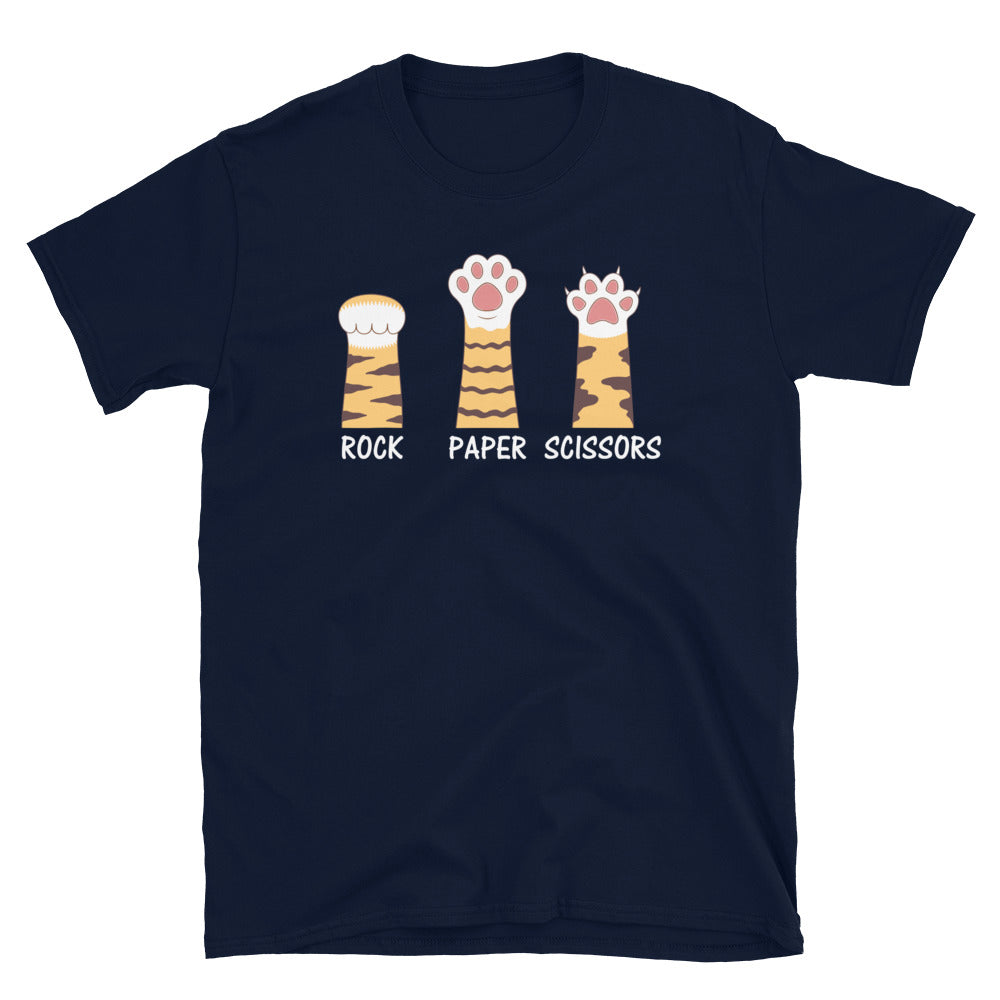 Funny Rock Paper Scissors Cat T-Shirt | Cute Paw Design - Cuccico Design