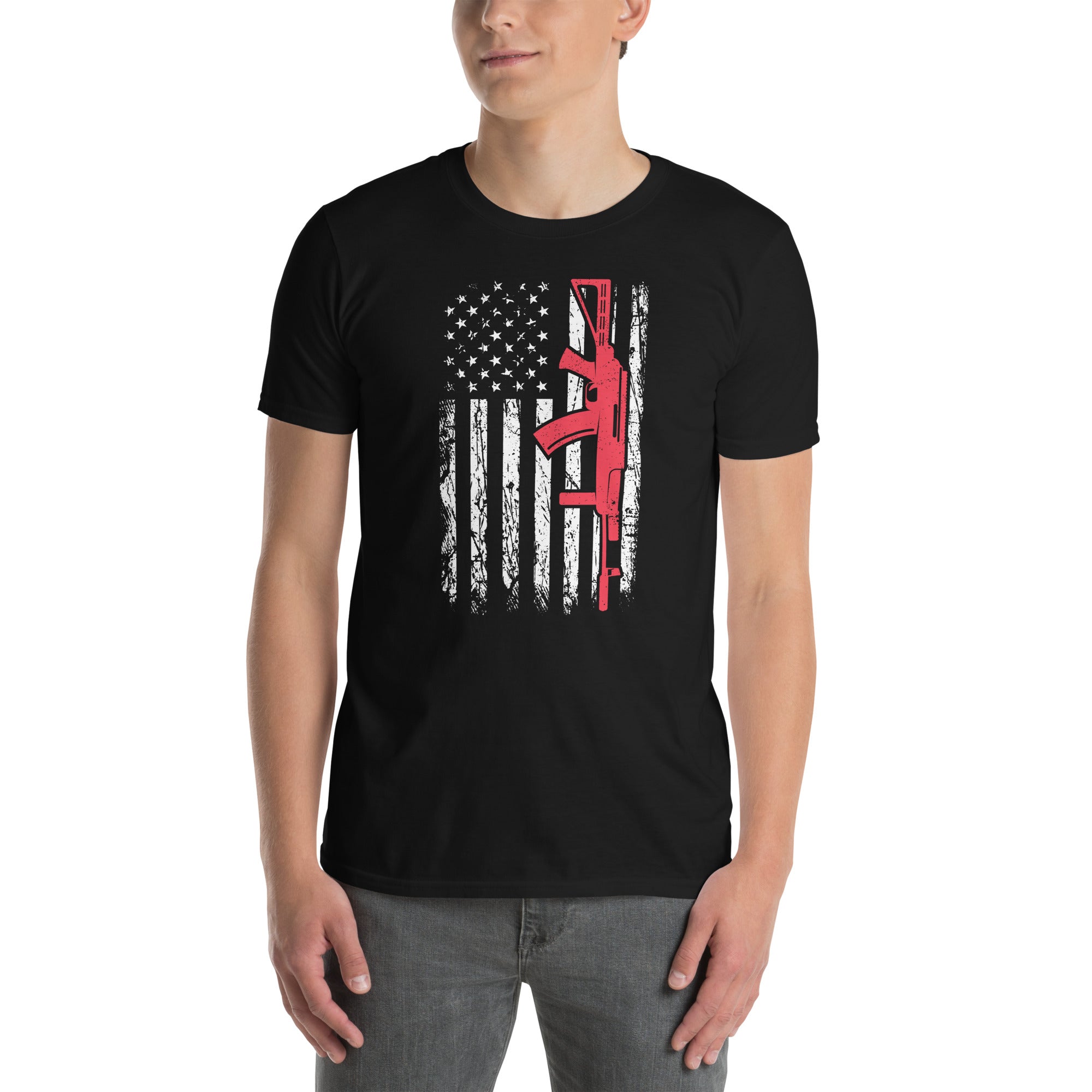 Distressed American Flag Gun T-Shirt - Pro Gun Gift Tee - Cuccico Design