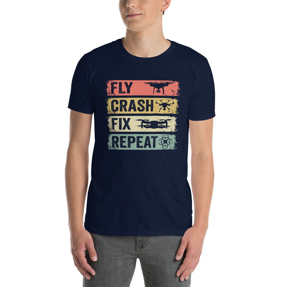 Drone Pilot T-Shirt Gift | Fly Crash Fix Repeat Funny Shirt - Cuccico Design