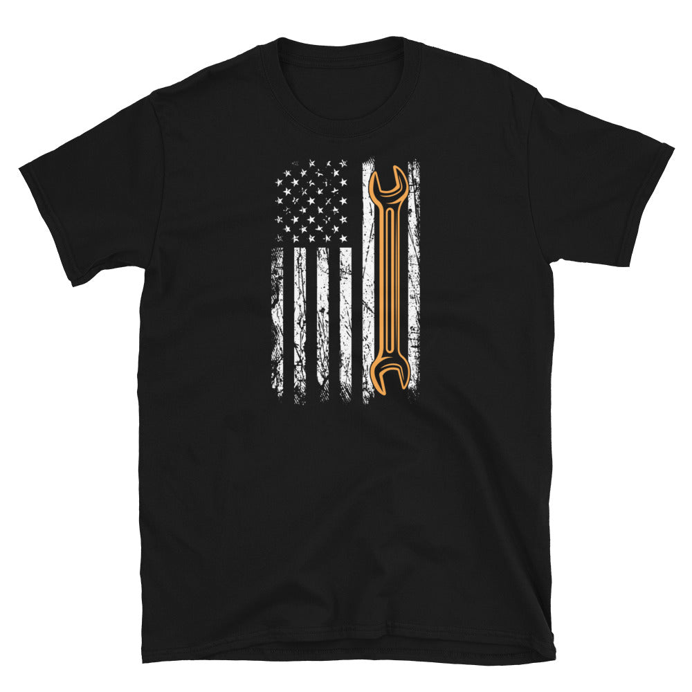 Vintage Mechanic T-Shirt | Distressed USA Flag Design - Cuccico Design