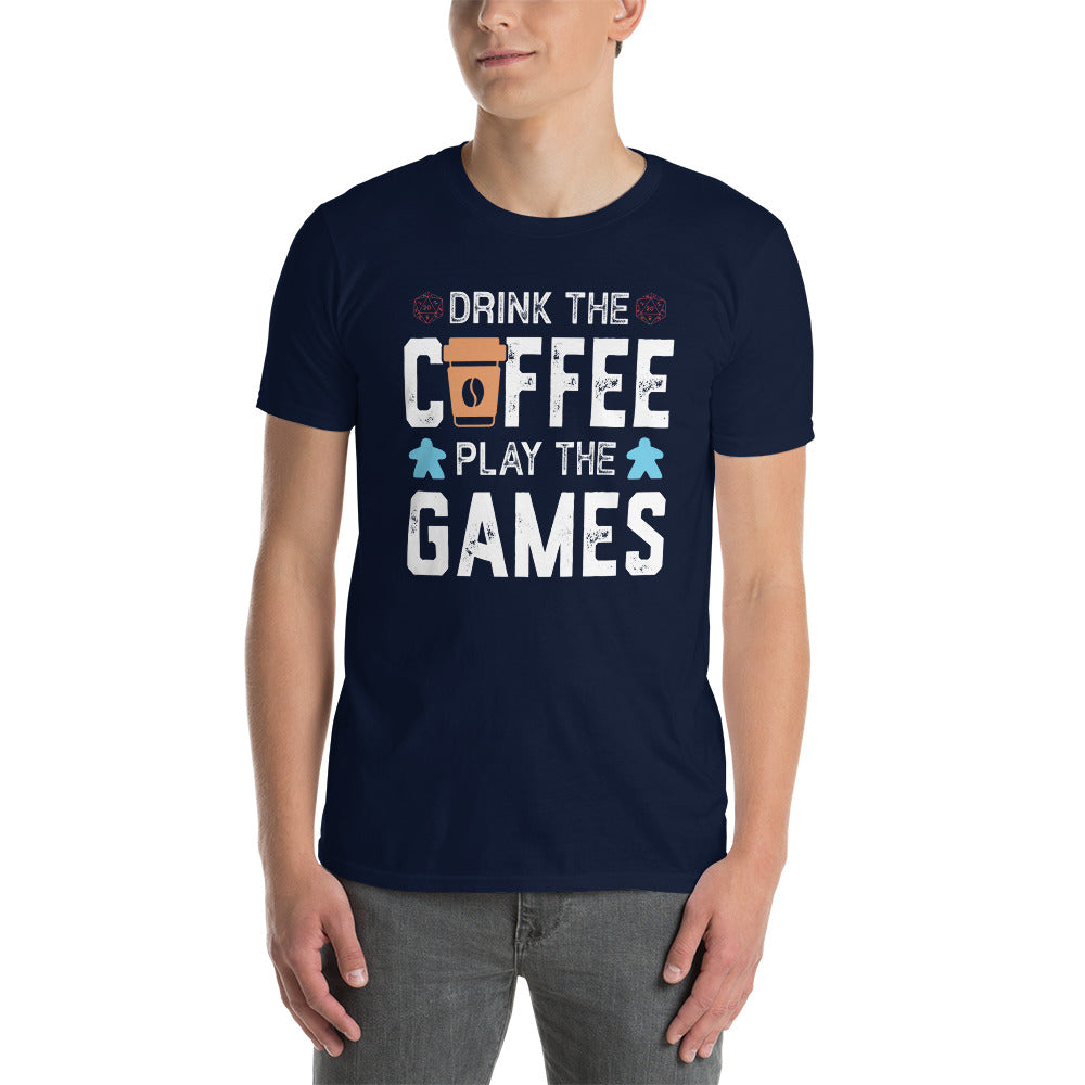 Drink Coffee Play Games T-Shirt | Soft Gaming Tee - Cuccico Design
