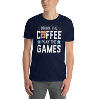 Drink Coffee Play Games T-Shirt | Soft Gaming Tee - Cuccico Design