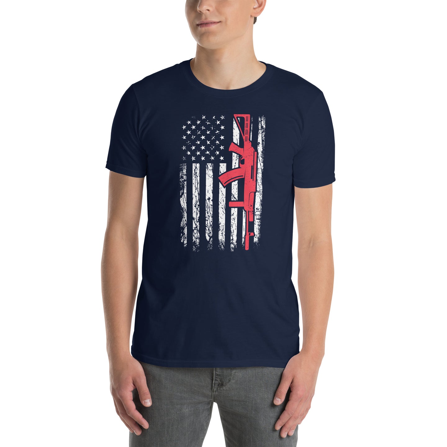 Distressed American Flag Gun T-Shirt - Pro Gun Gift Tee - Cuccico Design