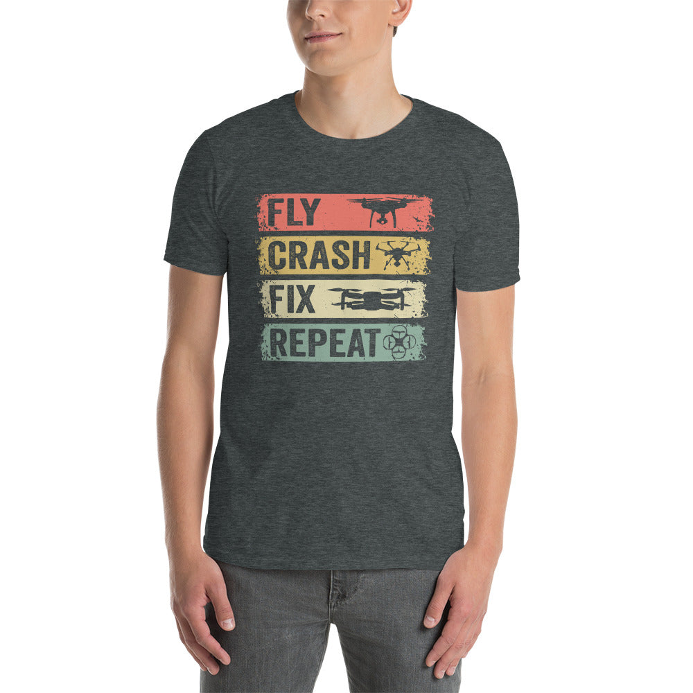Drone Pilot T-Shirt Gift | Fly Crash Fix Repeat Funny Shirt - Cuccico Design