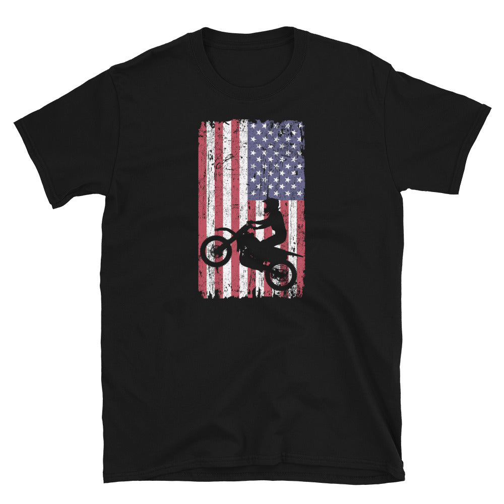 American Flag Dirt Bike T-Shirt - Patriotic 4th of July Motocross - Cuccico Design