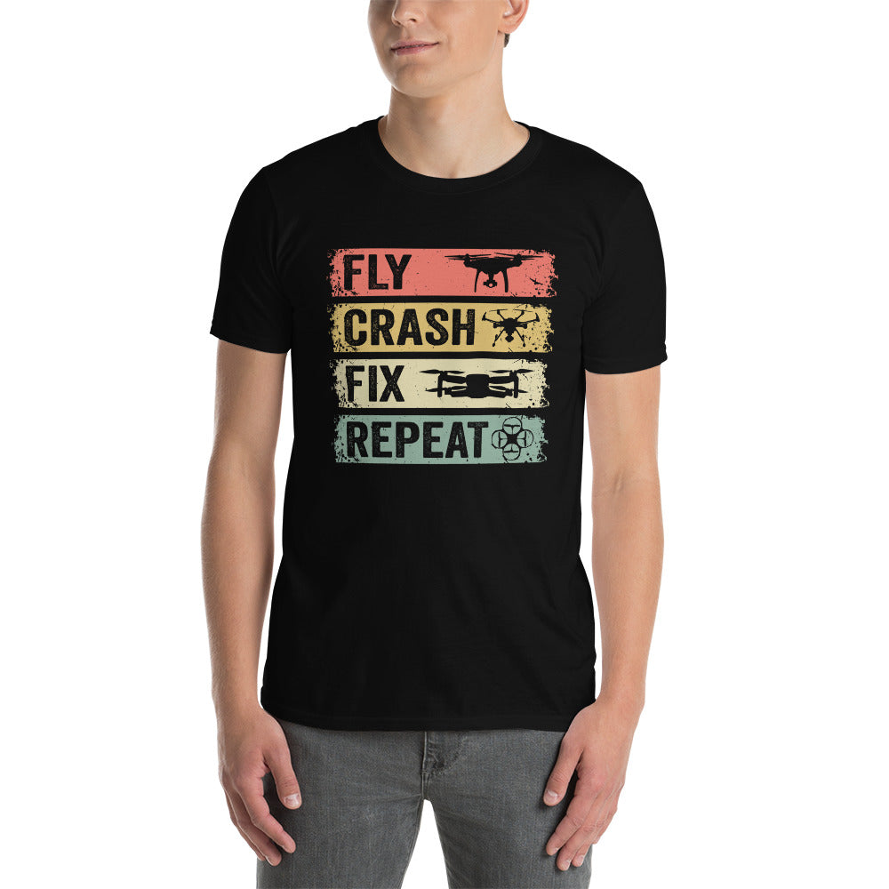Drone Pilot T-Shirt Gift | Fly Crash Fix Repeat Funny Shirt - Cuccico Design