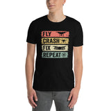 Drone Pilot T-Shirt Gift | Fly Crash Fix Repeat Funny Shirt - Cuccico Design