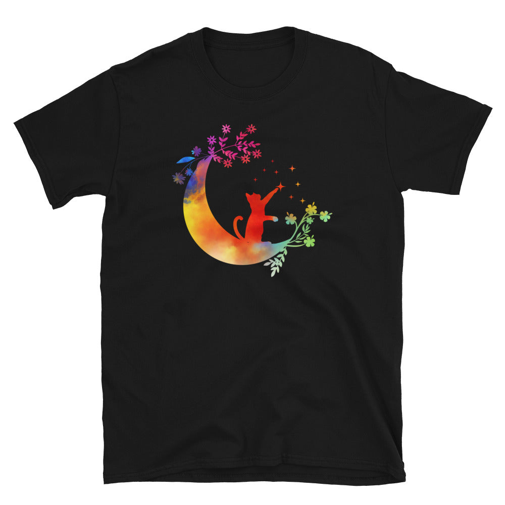 Cat Moon Flower Art Unisex T-Shirt | Nature Design - Cuccico Design