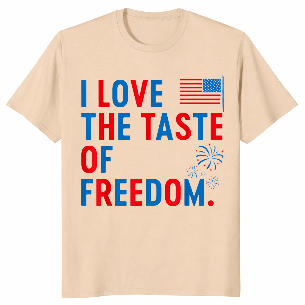 4th of July couple shirts in sand