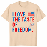 4th of July couple shirts in sand